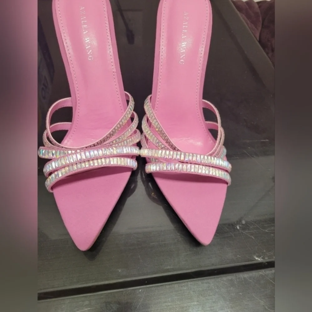 Azaleia Pink Rhinestone Slide Heel - Picture 2 of 3